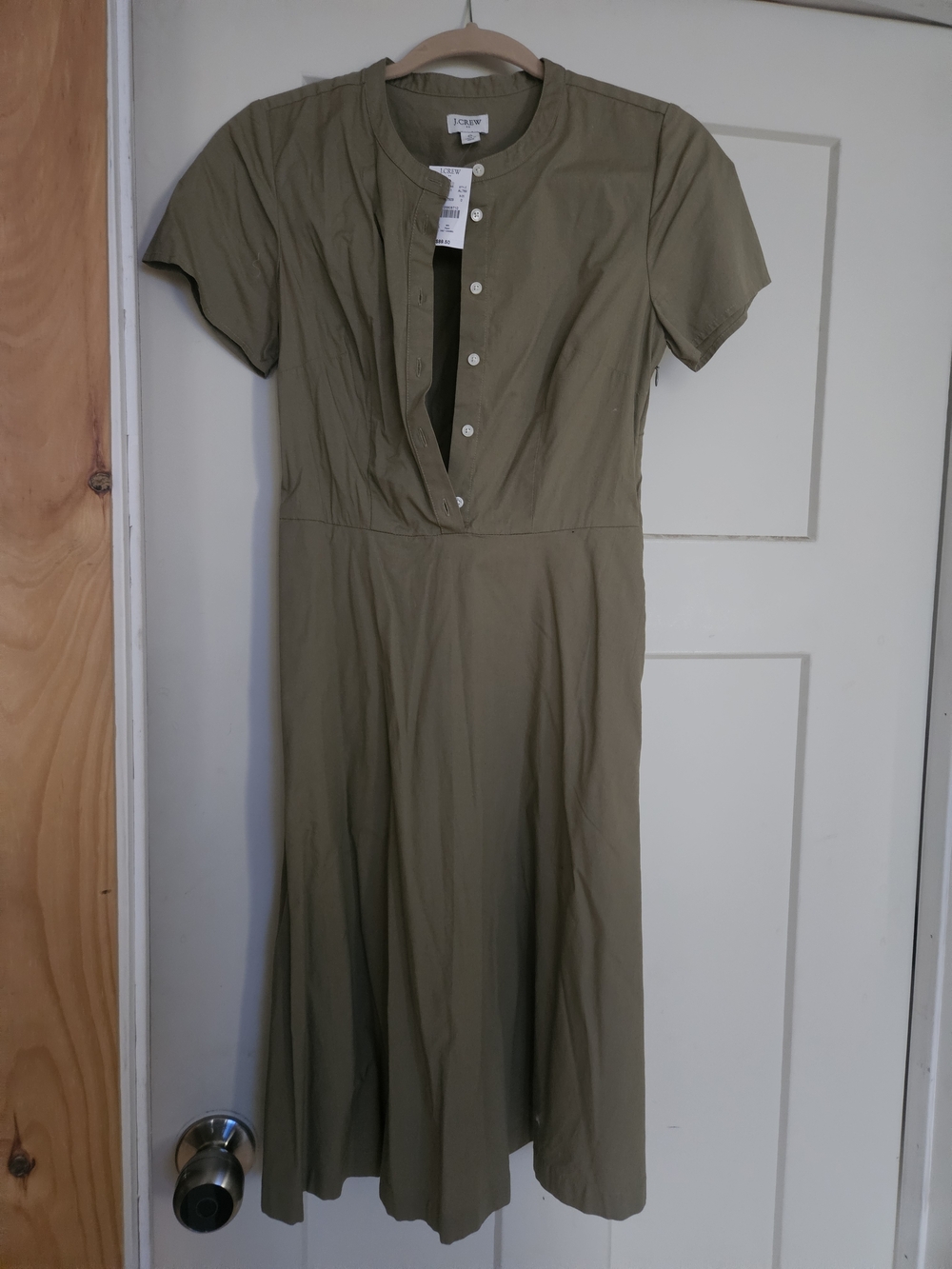 J. Crew Olive Short-Sleeve Button-Front Midi Dress